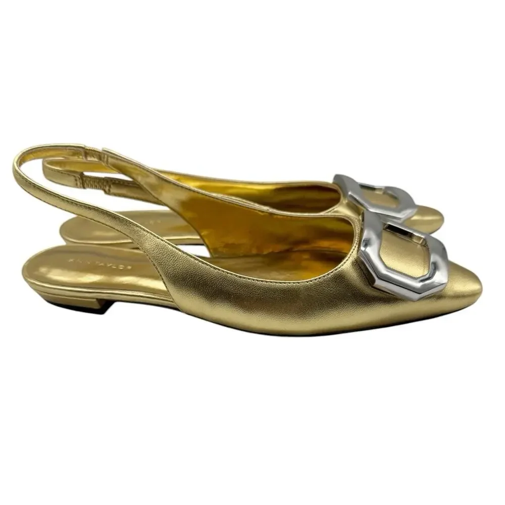Ann Taylor Gold Leather Square Toe Slingback Shoes Women’s Size 6